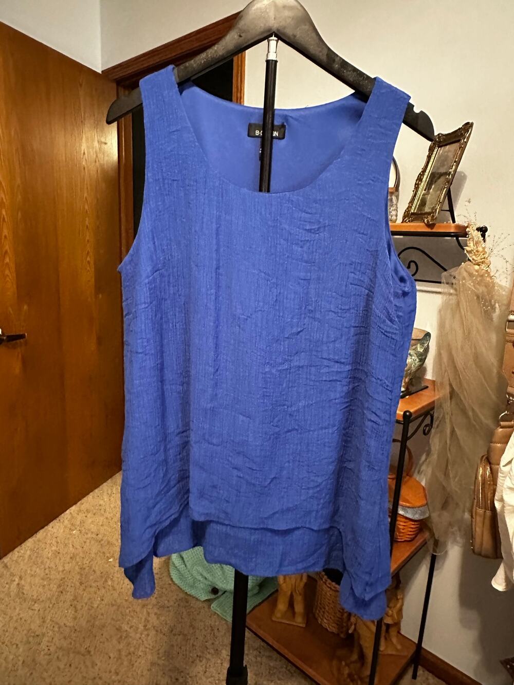B-Design Blue Scoop Neck Asymmetric Sharkbite Tank Top Size XL
